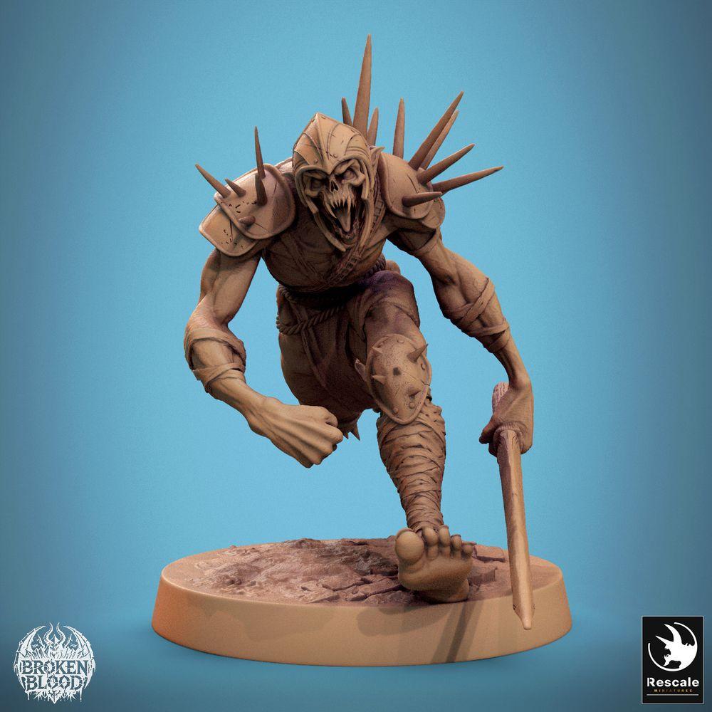Productfoto Tabletop 28mm Lord of the Print (LotP) 0: Tabletop Miniatuur: Ghoul Ravager - Ghul-Berserker in de aanval met knuppel, ondode krijger, chaos-barbaar, vervloekte kampioen (24_11_C23)