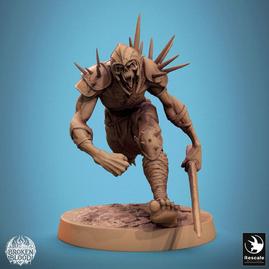 Productfoto Tabletop 28mm Lord of the Print (LotP) 0: Tabletop Miniatuur: Ghoul Ravager - Ghul-Berserker in de aanval met knuppel, ondode krijger, chaos-barbaar, vervloekte kampioen (24_11_C23)