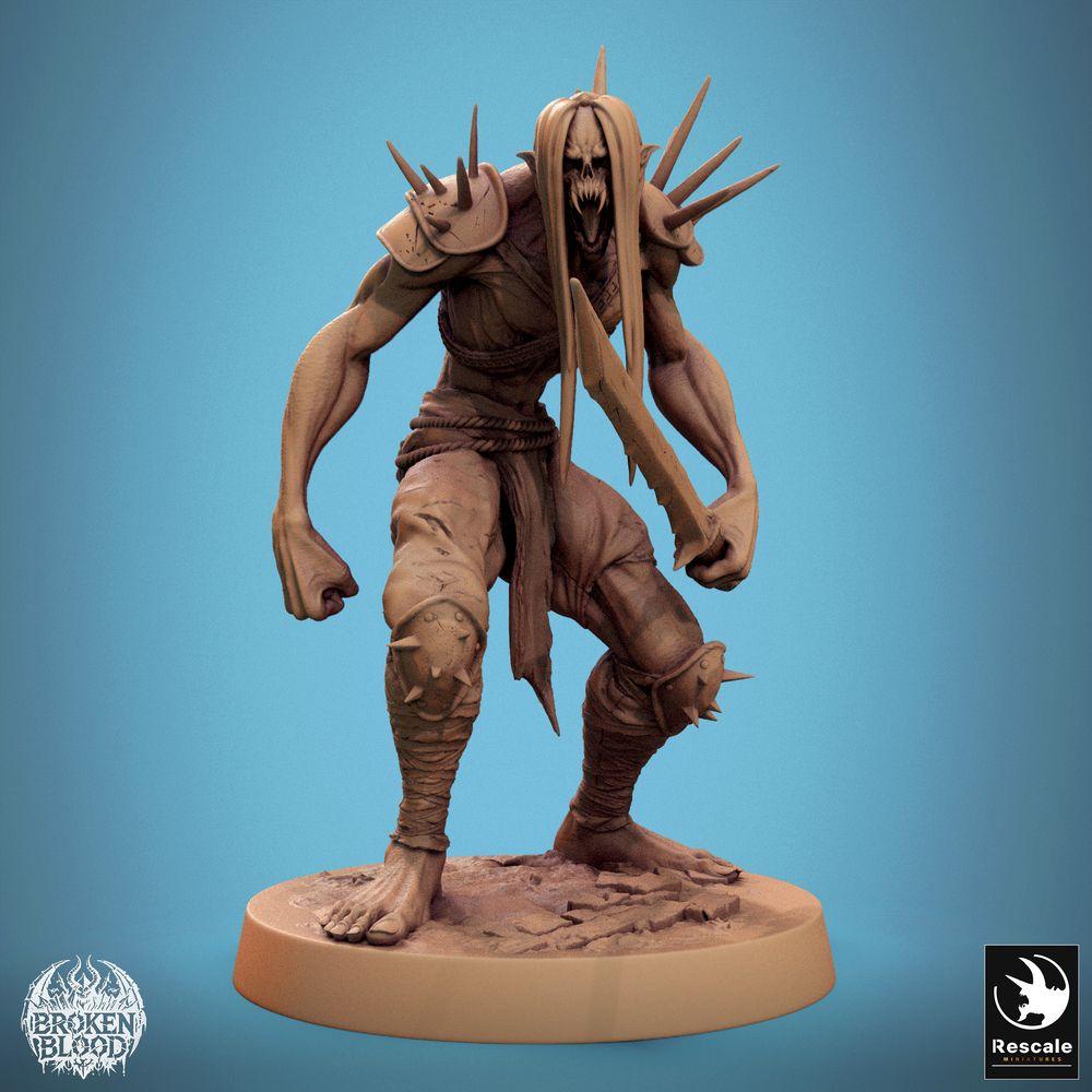 Productfoto Tabletop 28mm Lord of the Print (LotP) 0: Tabletop Miniatuur: Ghoul Ravager (Ghoul-Slachter) - ondode berserker en krijger met gekarteld mes en stekelige schouderplaten, elite-nahkämpfer (24_11_C27)