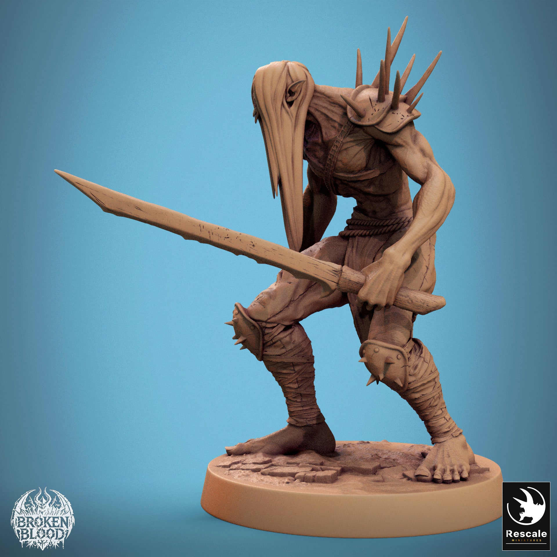 Productfoto Tabletop 28mm Lord of the Print (LotP) 1: Tabletop Miniatuur: Ghoul Ravager (Ghoul-Slachter) - ondode berserker en krijger met gekartelde kling en stekelige schouderplaten, elite dichtbijvechter (24_11_C27)