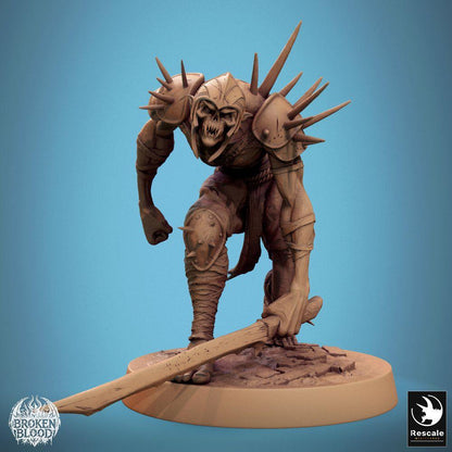 Productfoto Tabletop 28mm Lord of the Print (LotP) 0: Tabletop Miniatuur: Ondode Ghul Verwüster, Berserker en Krijger met Grootzwaard en Doornenpantser - Ghul Ravager (24_11_C35)