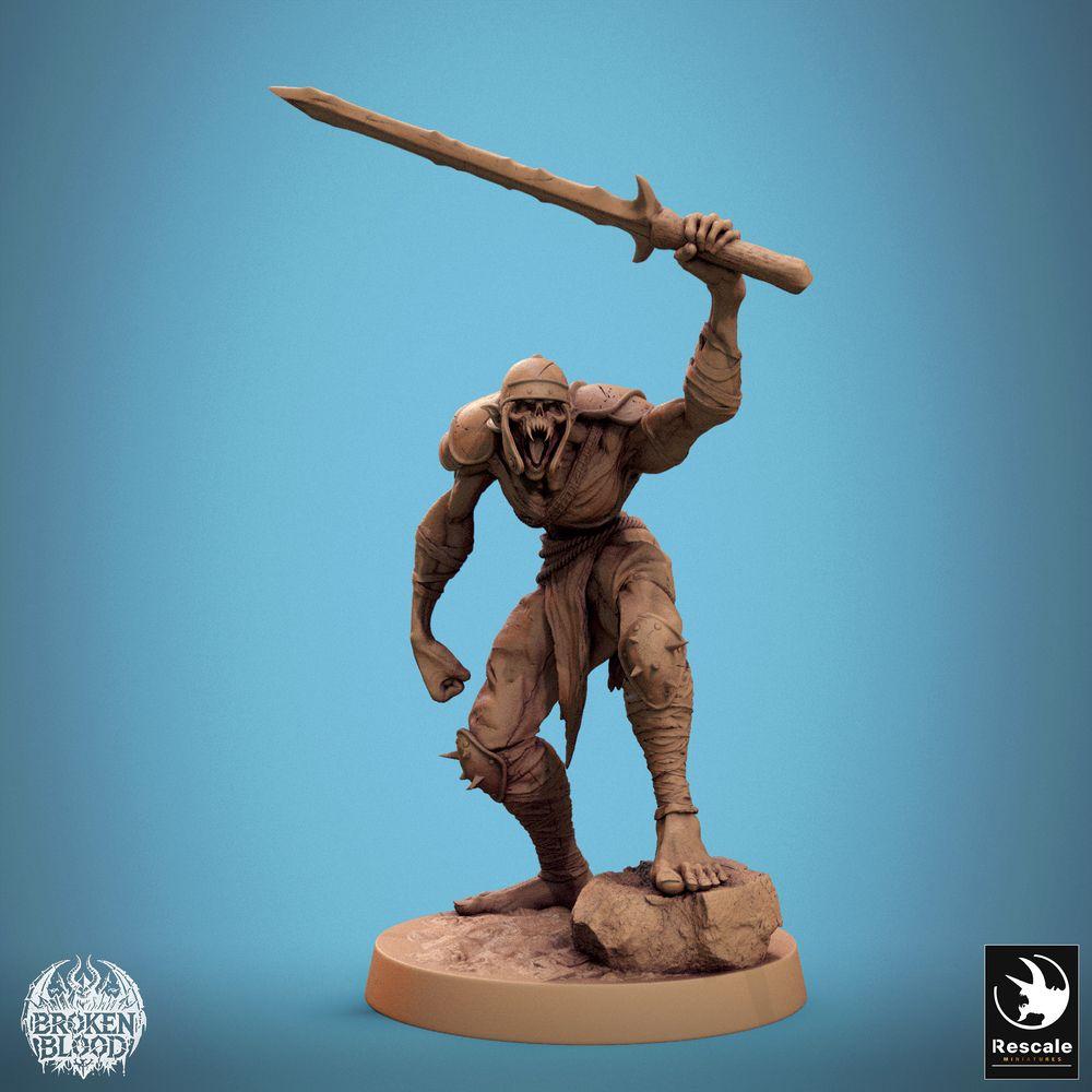 Productfoto Tabletop 28mm Lord of the Print (LotP) 0: Tabletop Miniatuur: Ghul Verwüster (Ghoul Ravager), ondode krijger met gekarteld zwaard - duistere kampioen en monsterlijke close-combat vechter (24_11_C37)