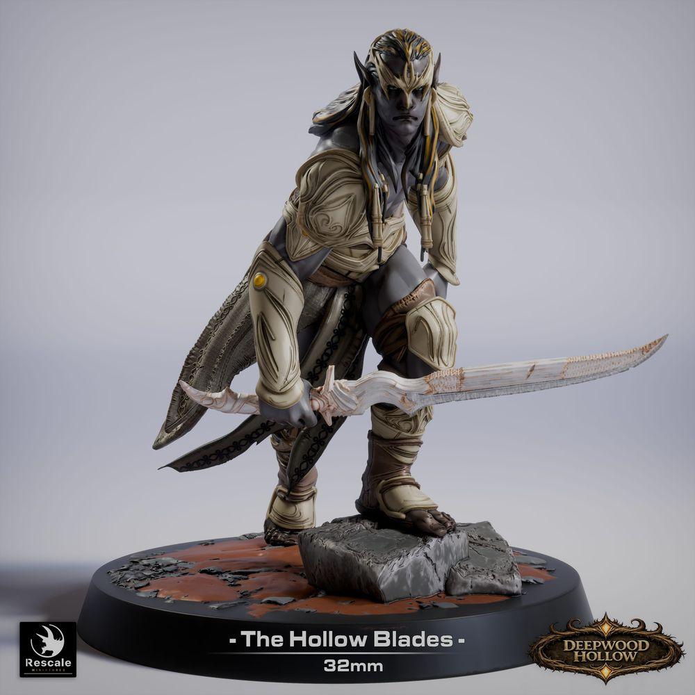 Productfoto Tabletop 28mm Lord of the Print (LotP) 0: Tabletop Miniatuur: Donkerelf / Dark Elf Assassine en Duelist, Schaduwblad met twee gebogen bladen (26_03_G15)