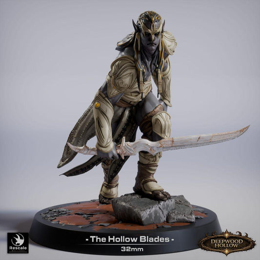 Productfoto Tabletop 28mm Lord of the Print (LotP) 0: Tabletop Miniatuur: Donkerelf / Dark Elf Assassine en Duelist, Schaduwblad met twee gebogen bladen (26_03_G15)