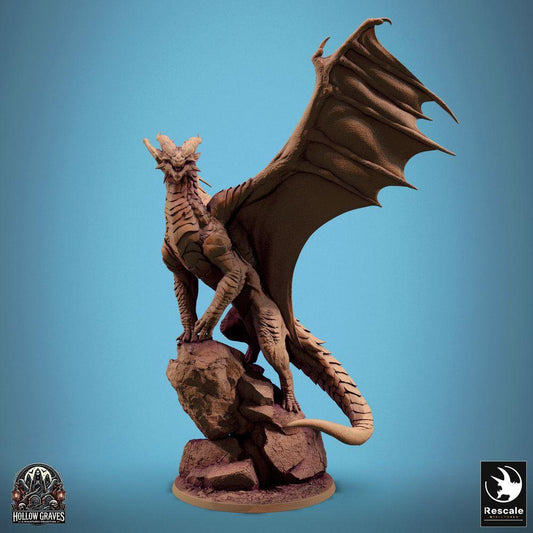 Productfoto Tabletop 28mm Lord of the Print (LotP) 0: Tabletop Miniatuur: Oeroude Grote Draak op Rotsrichel - Bergdraak Lindwurm met wijd uitgespreide vleugels, Drakenheer Baasmonster (24_10_D2)