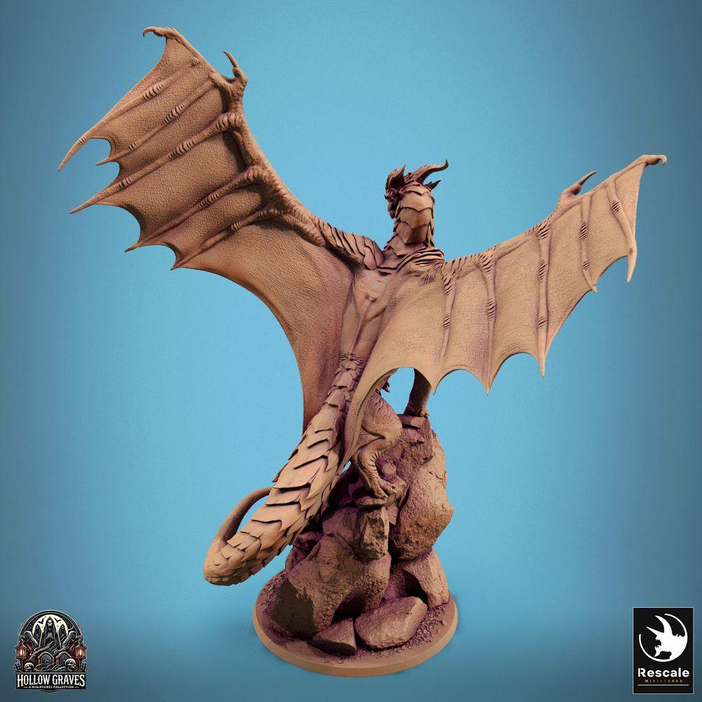 Productfoto Tabletop 28mm Lord of the Print (LotP) 0: Tabletop Miniatuur: Oeroude Grote Draak op Rotsrand - Bergdraak Lindwurm met wijd uitgespreide Vleugels, Draakheer Baasmonster (24_10_D2)