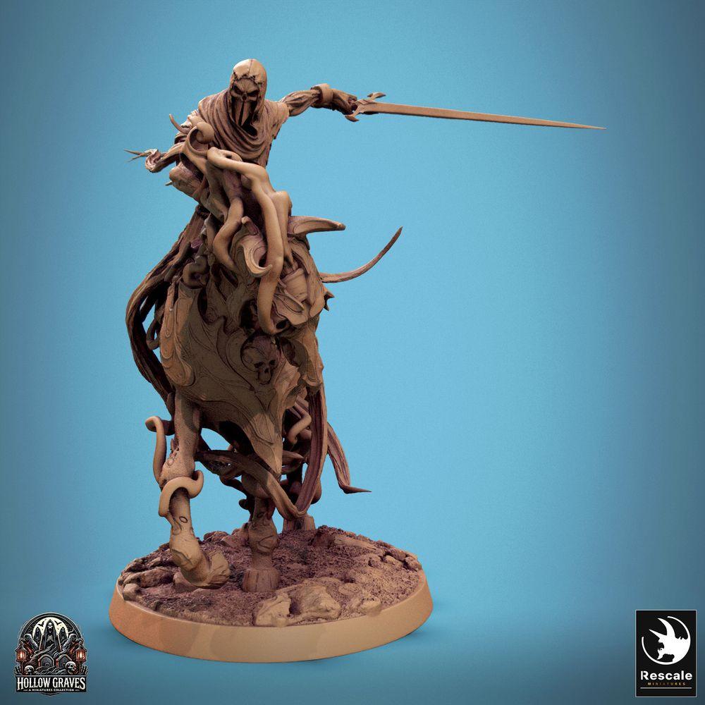 Productfoto Tabletop 28mm Lord of the Print (LotP) 0: Tabletop Miniatuur: Donkere Ridder te Paard, Dodenridder met Langzwaard, Ondode Cavalerie op Schreckensross in Stormaanval (24_10_C1)