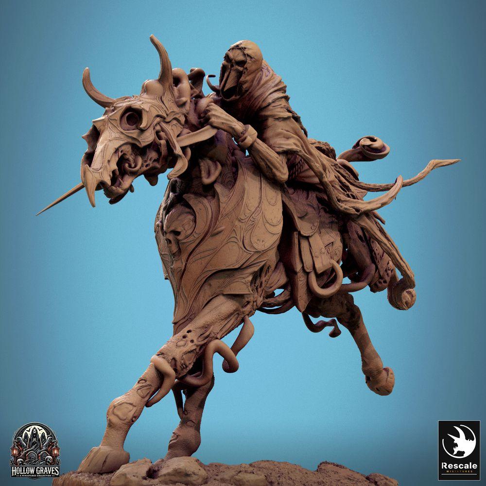 Productfoto Tabletop 28mm Lord of the Print (LotP) 0: Tabletop Miniatuur: Schaduwrijder, Ondode Ridder - Spectrale Ruiter met Zwaard in Stormaanval, Vervloekte Leider te Paard (24_10_C2)