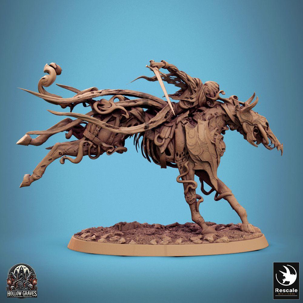 Productfoto Tabletop 28mm Lord of the Print (LotP) 0: Tabletop Miniatuur: Schaduwrijder, Ondode Ridder - Spectrale Cavalerist met Langzwaard in Stormaanval, vervloekte Leider te Paard (24_10_C2)