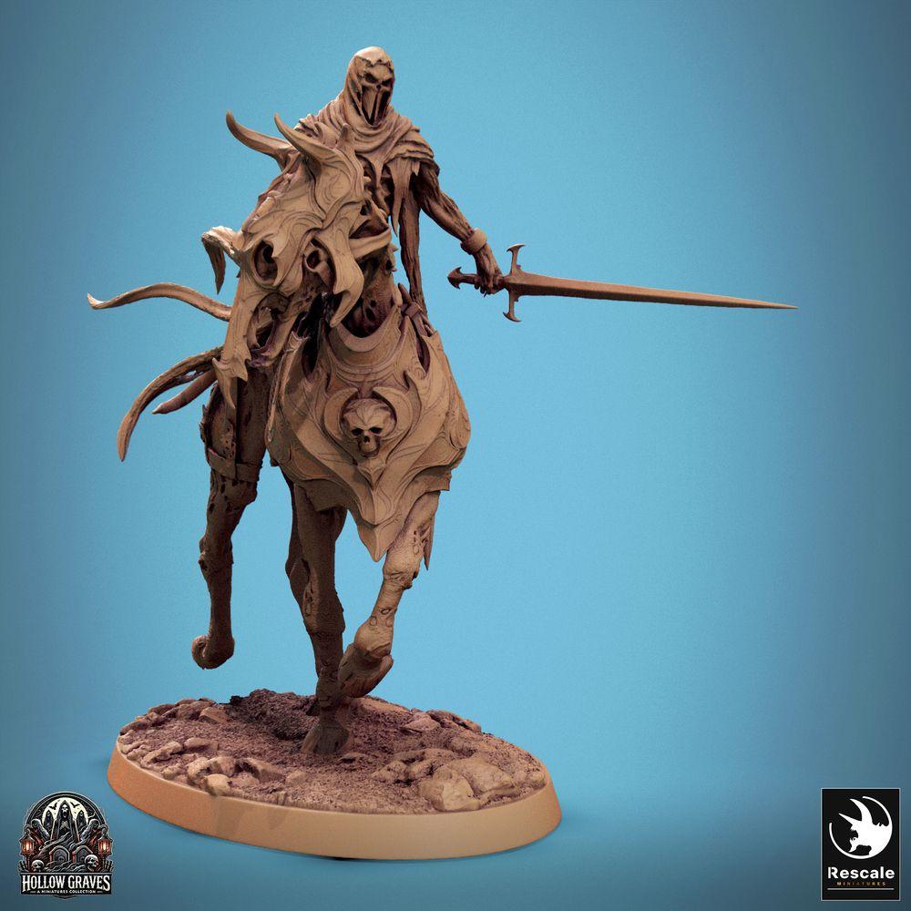 Productfoto Tabletop 28mm Lord of the Print (LotP) 0: Fantasy Figuur: Ondode Dodenridder te Paard, Schaduwrijder met Langzwaard, Geestenrijder-Leider (24_10_C5)
