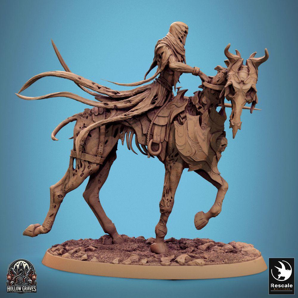 Productfoto Tabletop 28mm Lord of the Print (LotP) 0: Fantasy Figuur: Ondode Dodenrijder te Paard, Schaduwrijder met Langzwaard, Geesten Cavaleriemeester (24_10_C5)