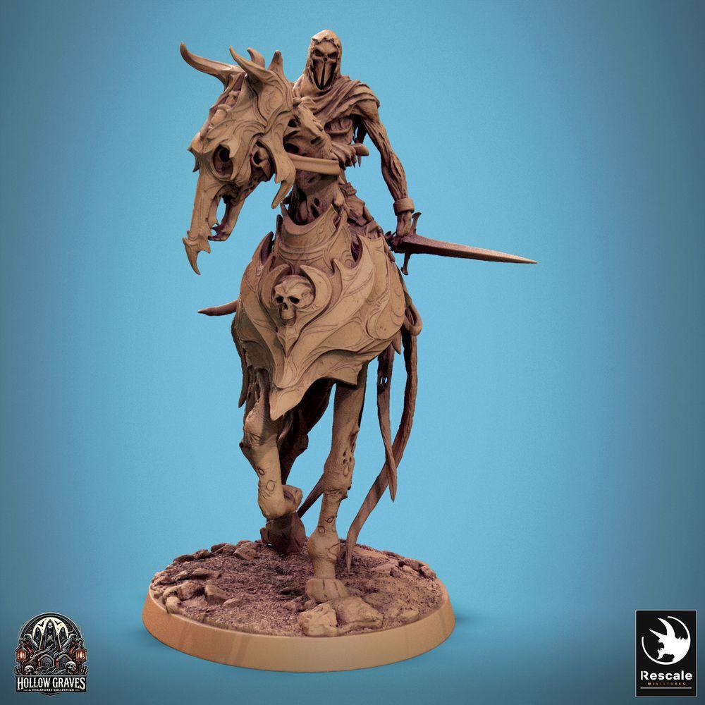 Productfoto Tabletop 28mm Lord of the Print (LotP) 0: Tabletop Fantasy Miniatuur: Vervloekte Ruiter / Dodenridder op gehoornde Monsterbeest, Demonrijder Cavalerie (24_10_C8)