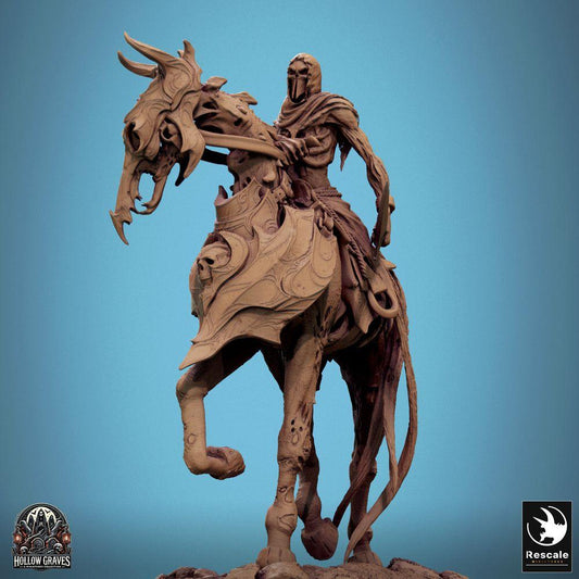 Productfoto Tabletop 28mm Lord of the Print (LotP) 0: Tabletop Fantasy Miniatuur: Vervloekte Ruiter / Dodenridder op gehoornde Monsterbeest, Demonrijder Cavalerie (24_10_C8)