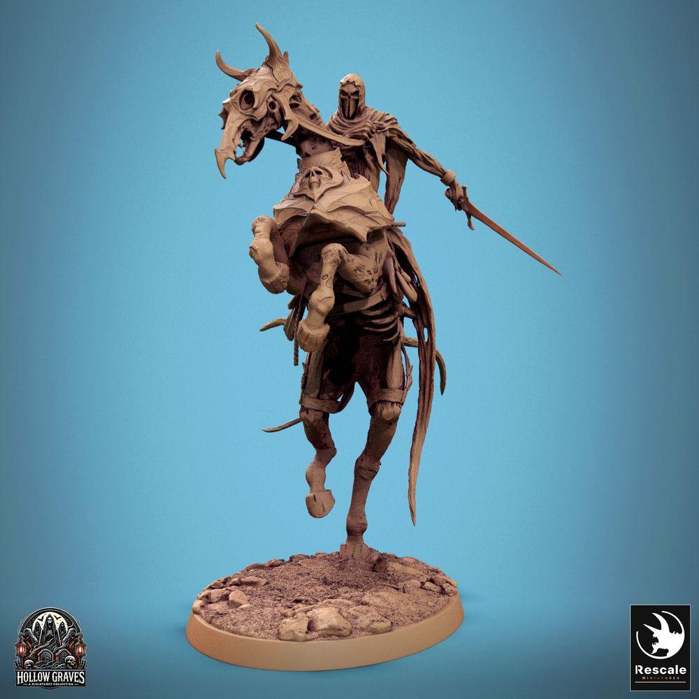 Productfoto Tabletop 28mm Lord of the Print (LotP) 0: Tabletop Miniatuur: Ondode Ridder te Paard - Doodridder, Vervloekte Ruiter, Skeletkavallerie-Leider in de Aanval met Langzwaard (C6 Doomstride Rush) (24_10_C6)