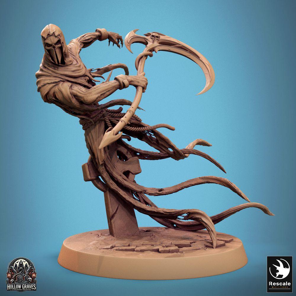 Productfoto Tabletop 28mm Lord of the Print (LotP) 0: Tabletop Miniatuur: Gemaskerde Wraith / Geestenkrijger - Sensenman met zeis, zwevend in aanvalshouding, schaduwassassin (24_10_B2)