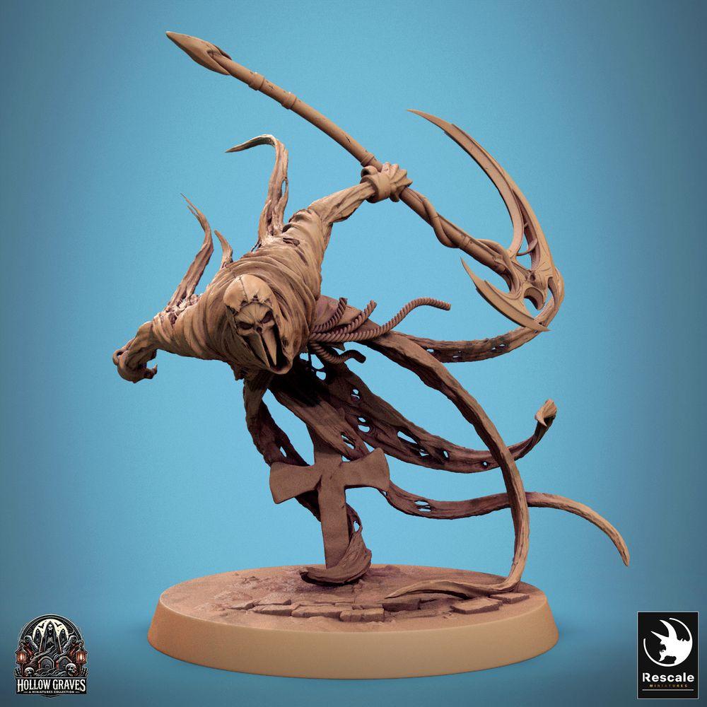 Productfoto Tabletop 28mm Lord of the Print (LotP) 0: Tabletop Miniatuur: Ondode Sensenmann / Reaper / Wraith, gemaskerde geest, spectrale moordenaar met dubbele oorlogssikkel (24_10_B5)