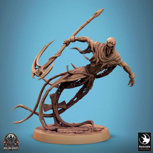 Productfoto Tabletop 28mm Lord of the Print (LotP) 0: Tabletop Miniatuur: Wraith-Geistkrieger, spectrale Henker - ondode tegenstanderfiguur met dubbele kling-stangenwapen, zwevend; voor Wargaming, Skirmish, Dungeon-Encounter, Leger der Doden (24_10_B8)