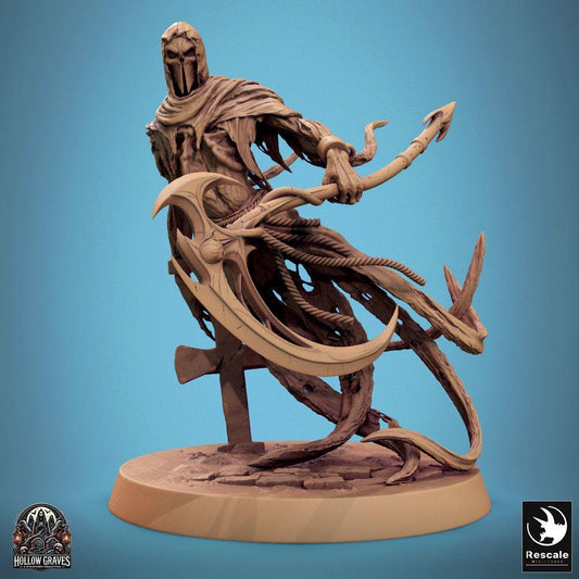 Productfoto Tabletop 28mm Lord of the Print (LotP) 0: Tabletop Miniatuur: Ondode Schnitter Reaper Wraith, gemaskerde geest/Revenant, spectrale krijger met dubbele zeis-stangenwapen, grafwaker (24_10_B9)