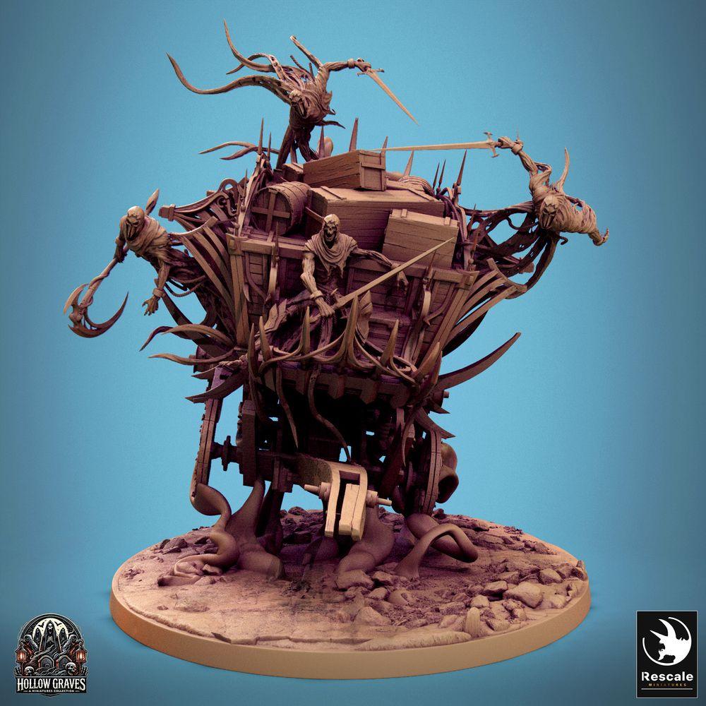 Productfoto Tabletop 28mm Lord of the Print (LotP) 0: Tabletop Miniatuur: Ondode Dodenwagen / Phantom Coach - Demonische Oorlogsvoertuig, Horror‑Strijdwagen, Belegeringsplatform met Handlangers en Stangenwapens (24_10_F1)
