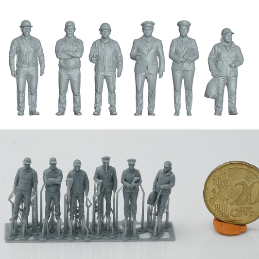 Diorama modelbouw productfoto 1: Spoorpersoneel figuren set 2 - 6 figuren (h0_28)