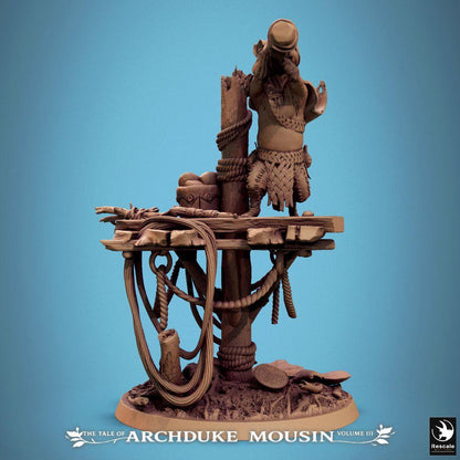 Productfoto Tabletop 28mm Lord of the Print (LotP) 0: Tabletop figuur: Nager-Piraat (Ratzeelander), vrijbuiter/zwierige met beker en rond schild op scheepsplanken-havenbasis (25_07_Q17)