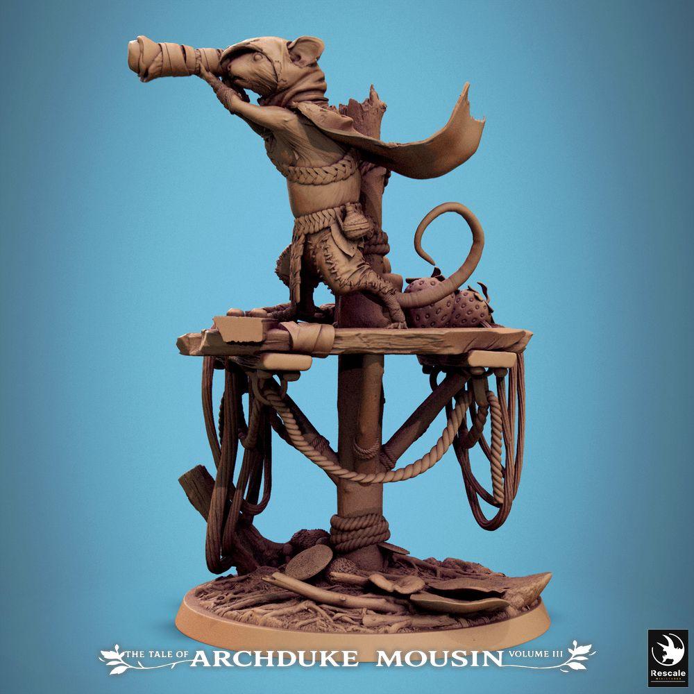 Productfoto Tabletop 28mm Lord of the Print (LotP) 1: Tabletop figuur: Nager-Piraat (Ratzeelander), vrijbuiter/zwierige met beker en rond schild op scheepsplanken-havenbasis (25_07_Q17)