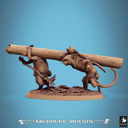 Productfoto Tabletop 28mm Lord of the Print (LotP) 2: Tabletop Miniatuur: Ratmenselijke Draagduo - Nager Pionierteam met Spreng- of Rammlast, Belegeringswapen, Wargame Eenheid en Skirmish Proxies (25_07_Q11)