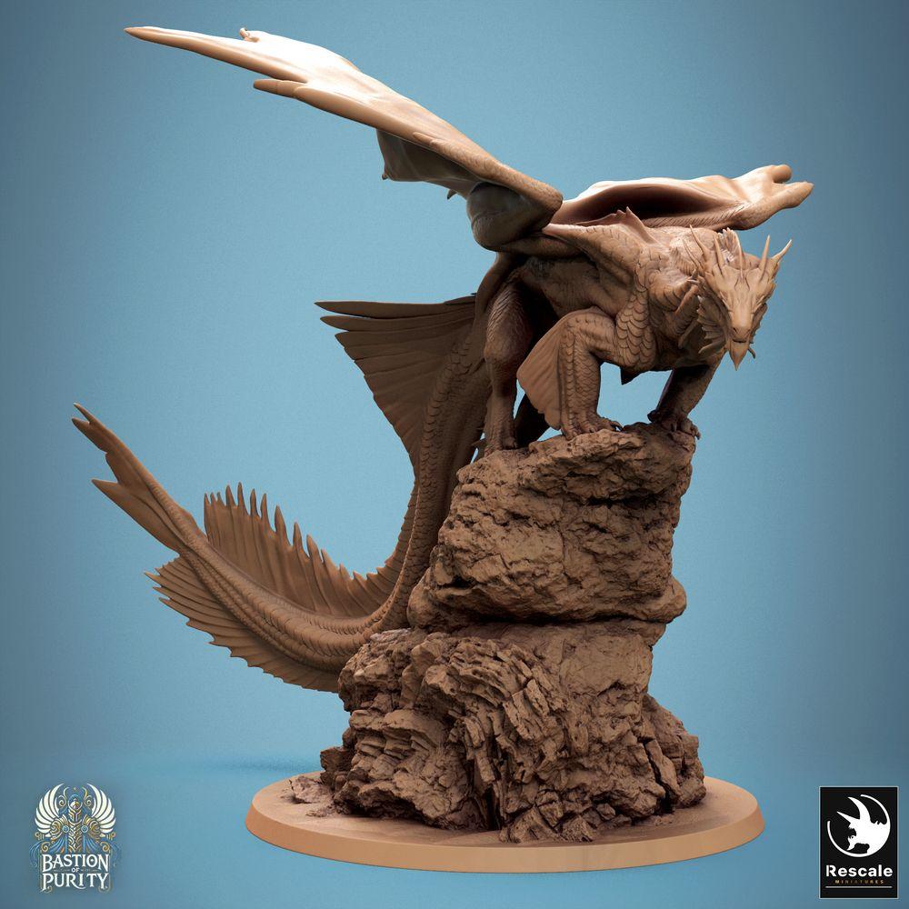 Productfoto Tabletop 28mm Lord of the Print (LotP) 0: Tabletop Miniatuur: Oeroude Draak Wyrm op Rotsklif, Berg- en Rotsdraak, Dreighouding, springklaar, Baasmonster (24_09_E1)