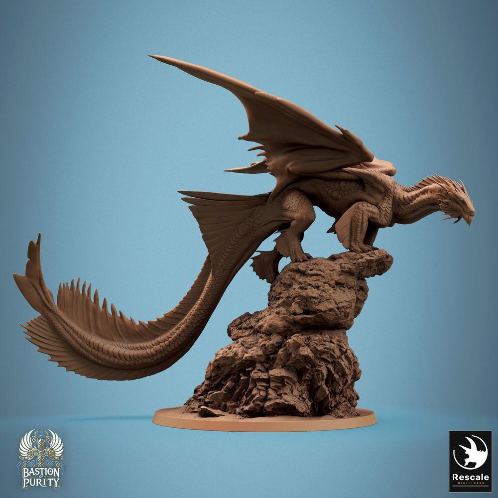 Productfoto Tabletop 28mm Lord of the Print (LotP) 0: Tabletop Miniatuur: Oeroude Draak Wyrm op Rotsklif, Berg- en Rotsdraak, Dreighouding, klaar om te springen, Baasmonster (24_09_E1)