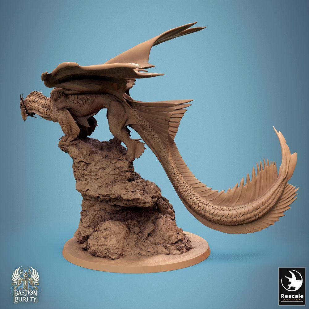 Productfoto Tabletop 28mm Lord of the Print (LotP) 0: Tabletop Miniatuur: Oeroude Draak Wyrm op Rotsklif, Berg- en Rotsdraak, Dreighouding, klaar om te springen, Baasmonster (24_09_E1)