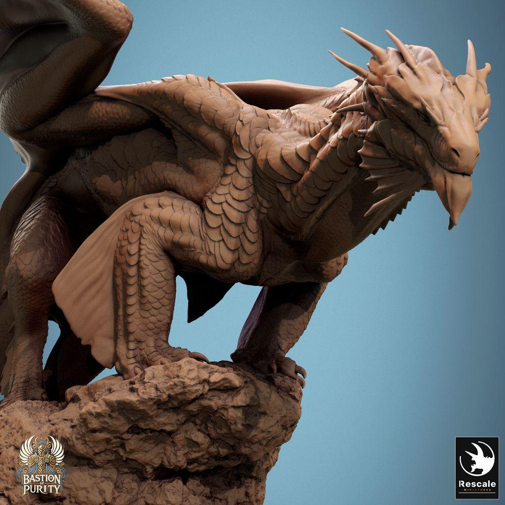 Productfoto Tabletop 28mm Lord of the Print (LotP) 0: Tabletop Miniatuur: Oeroude Draak Wyrm op Rotsklif, Berg- en Rotsdraak, Dreigroet, klaar om te springen, Baasmonster (24_09_E1)