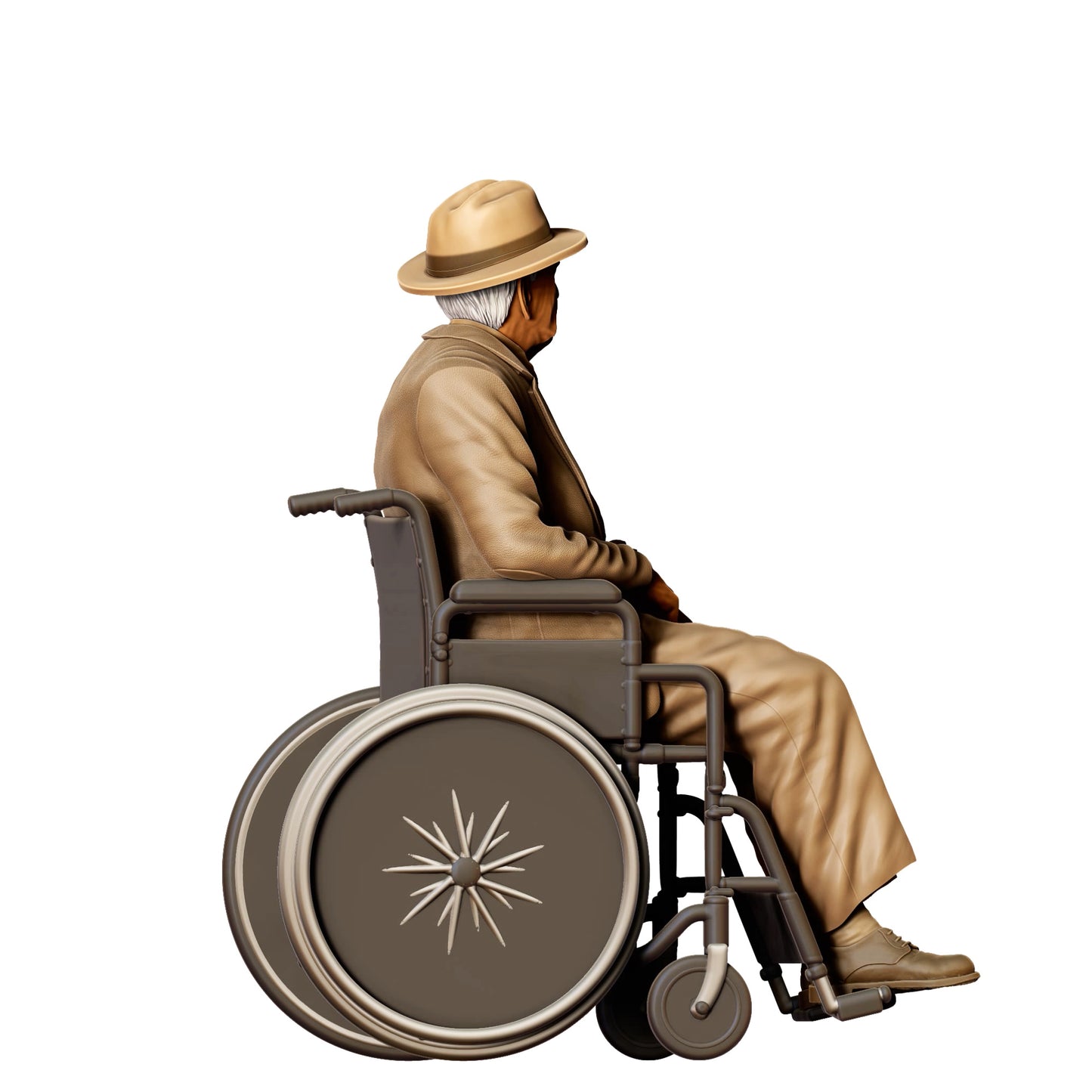 3DP Miniatures 2: Sitzende Figur: Mann im Rollstuhl mit Hut (Ref. Nr. 453)
