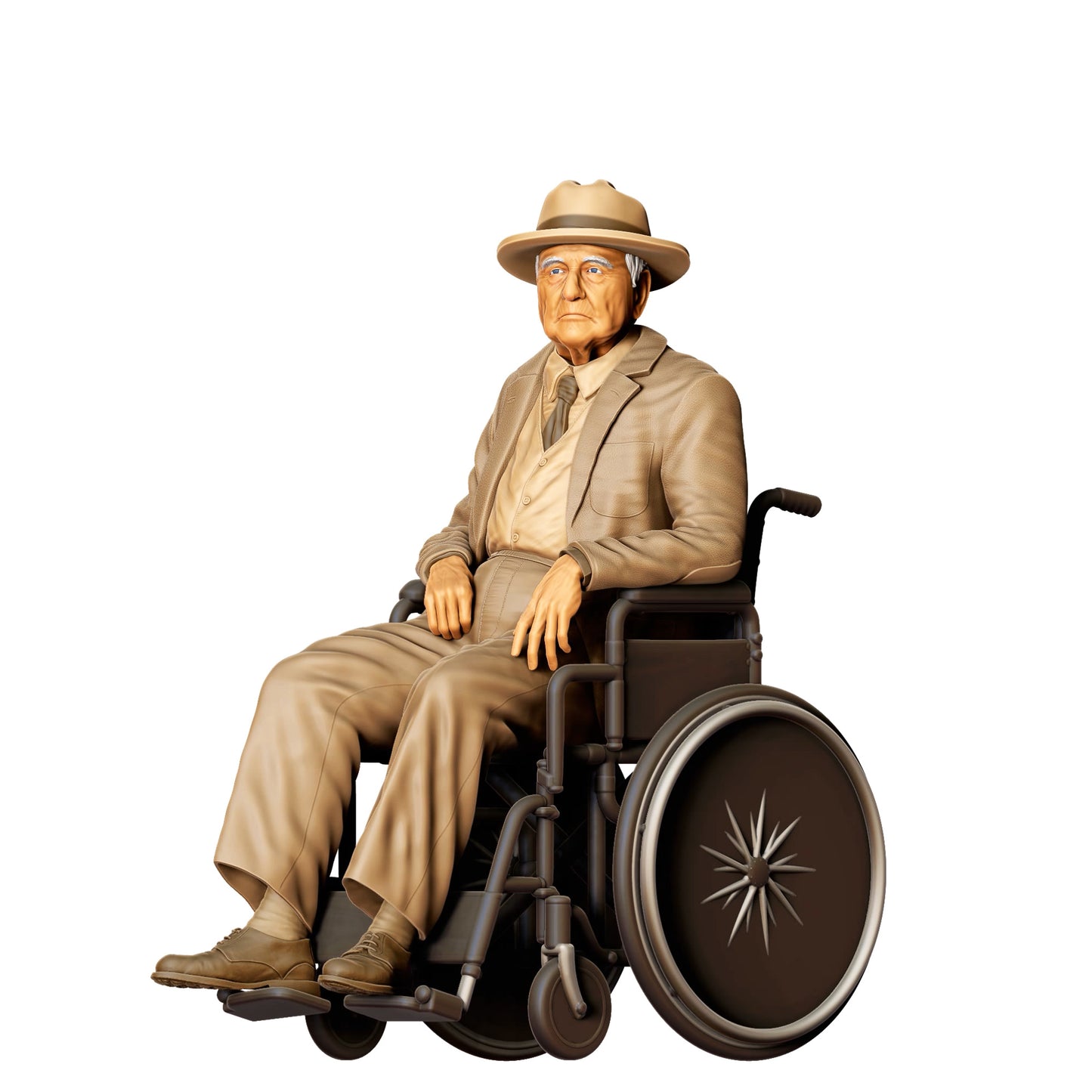 3DP Miniatures 5: Sitzende Figur: Mann im Rollstuhl mit Hut (Ref. Nr. 453)