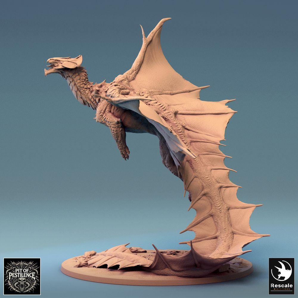 Productfoto Tabletop 28mm Lord of the Print (LotP) 0: Tabletop Miniatuur: Legendarische Messingdraken (Brass Dragon), Grote Draak in Vlucht, Vliegende Draak, Draakmodel, Rollenspel-Miniatuur, Baasmonster (24_08_I)