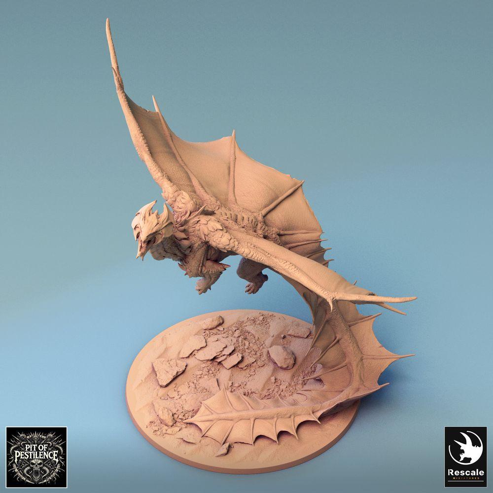 Productfoto Tabletop 28mm Lord of the Print (LotP) 0: Tabletop Miniatuur: Legendarische Messingdraken (Brass Dragon), Grote Draak in Vlucht, Vliegende Draak, Draakmodel, Rollenspelminiatuur, Bossmonster (24_08_I)