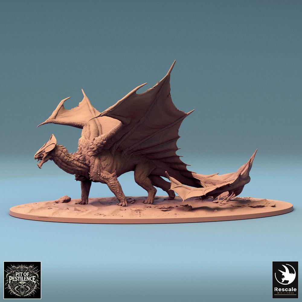 Productfoto Tabletop 28mm Lord of the Print (LotP) 0: Tabletop Miniatuur: Grote Draak Wyvern, gedoken gevechtspositie met uitgespreide vleugels, Bossmonster Draakfiguur (24_08_A4)
