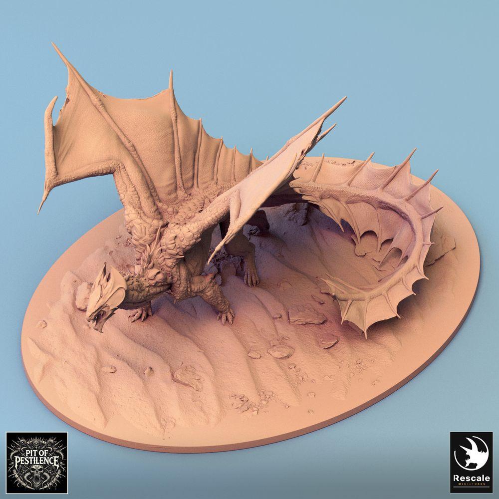 Productfoto Tabletop 28mm Lord of the Print (LotP) 2: Tabletop Miniatuur: Legendarische Draak in geduckte Vechtpositie, Vleugels wijd uitgespreid - Wyvern/Lindwurm Baasmonster, Draakminiatuur voor Wargaming & Diorama (24_08_H)
