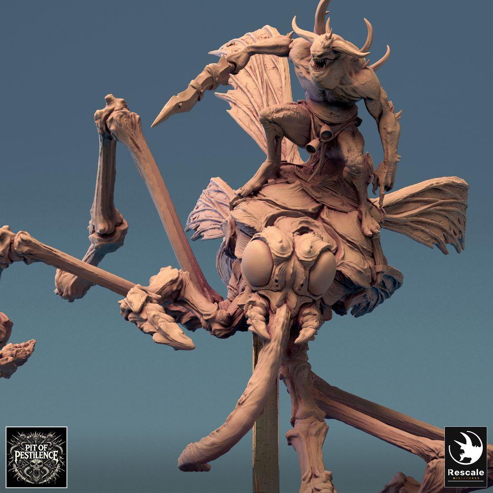 Productfoto Tabletop 28mm Lord of the Print (LotP) 0: Tabletop Miniatuur: Demonrider op monsterlijke insectenbeest - Insectenrijder, Muggenrijder, Nachtmerriekavallerie, Bossmonster - E1 Dravon Assault (24_08_E1)
