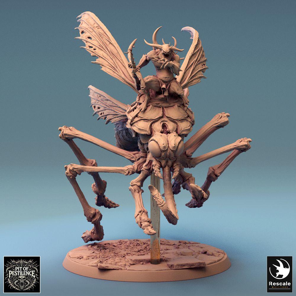Productfoto Tabletop 28mm Lord of the Print (LotP) 0: Tabletop Miniatuur: Demonrider op Insectenbeest, Vliegdemon met Zeis, Zwermheer Insectenlord, Pestbringer Baas (24_08_E3)