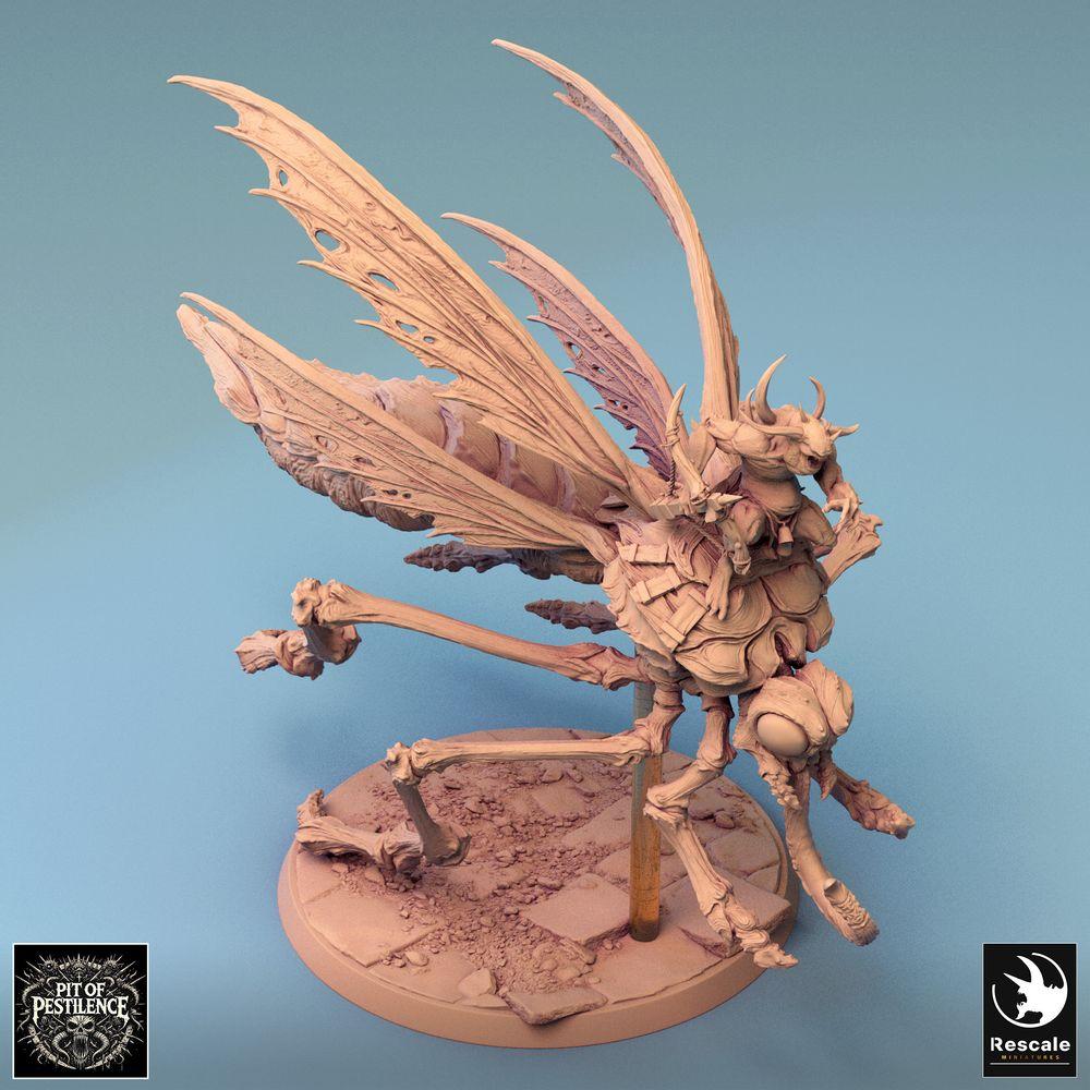 Productfoto Tabletop 28mm Lord of the Print (LotP) 0: Tabletop Miniatuur: Demonrider op Insectenbeest, Vliegendemon met Zeis, Zwermheer Insectenlord, Pestbrenger Baas (24_08_E3)