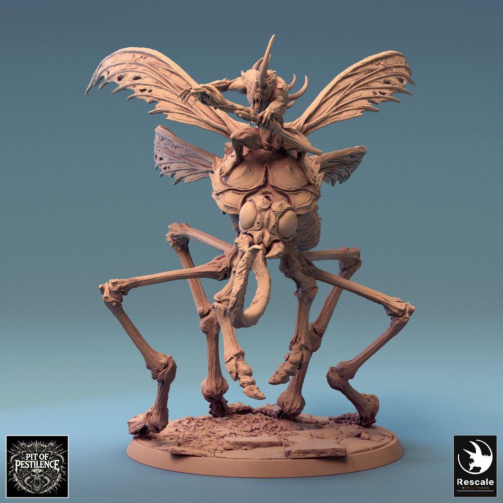 Productfoto Tabletop 28mm Lord of the Print (LotP) 0: Tabletop Miniatuur: Gehoornde Beestenrijder op enorme Muggenbeest - Insectenmonster, Vliegende Beest, Zwermdemon - E5 Dravon Pursuit (24_08_E5)