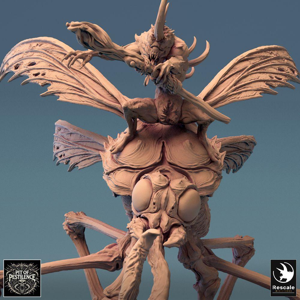 Productfoto Tabletop 28mm Lord of the Print (LotP) 0: Tabletop Miniatuur: Gehoornde Beestenrijder op enorme Muggenbeest - Insectenmonster, Vliegend Beest, Zwermdemon - E5 Dravon Pursuit (24_08_E5)