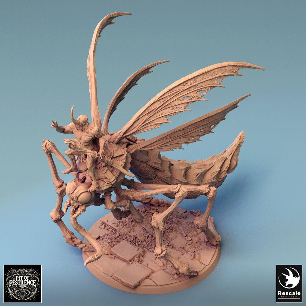 Productfoto Tabletop 28mm Lord of the Print (LotP) 0: Tabletop Miniatuur: Demonrider op Reuzemug, Muggereiter, Barbarische Beestenrijder, Monsterkavallerie, Zwermvorst (24_08_E7)