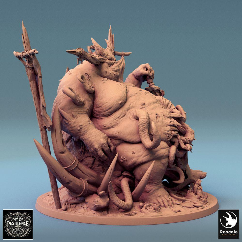 Productfoto Tabletop 28mm Lord of the Print (LotP) 0: Tabletop Miniatuur: Pestdemon Ziektevorst, Chaos-Groote Demon en Tentakel-Abominatie met Tweehandig Zwaard en Standaard, Baasmonster (24_08_B2)