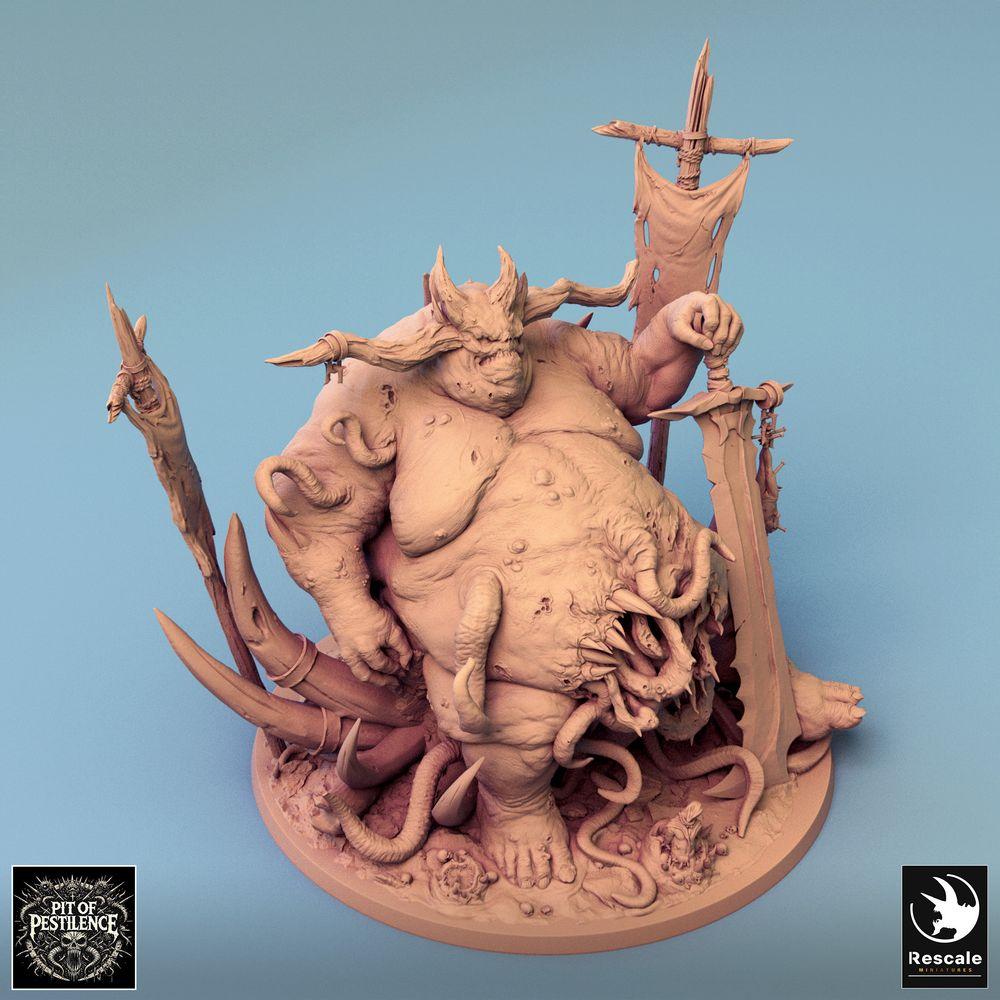 Productfoto Tabletop 28mm Lord of the Print (LotP) 0: Tabletop Miniatuur: Pestdemon Ziektevorst, Chaos-Groote Demon en Tentakel-Abominatie met Tweehandszwaard en Standaard, Baasmonster (24_08_B2)