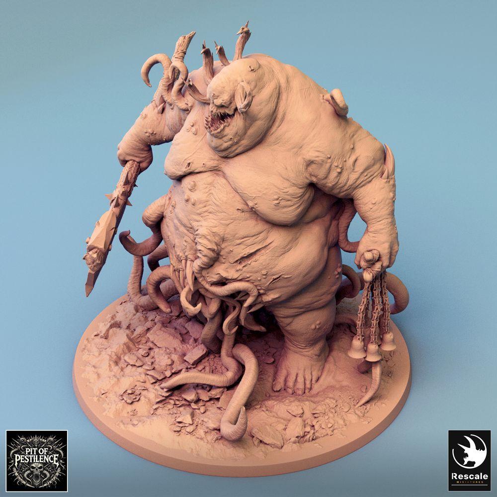 Productfoto Tabletop 28mm Lord of the Print (LotP) 0: Tabletop Miniatuur: Pestdemon / Seuchenheer, Tentakel-Horror met Spaltaxt en Kettenwapen, Baasmonster voor Wargaming (24_08_B3)