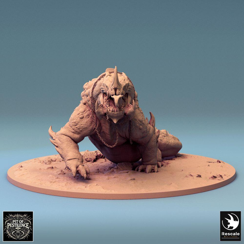 Productfoto Tabletop 28mm Lord of the Print (LotP) 0: Tabletop Miniatuur: Barbarenrijder op Sumpfdier - Reptielenmonster Oorlogsaurier, Warbeast met Speer, Ketten- en Zadelpantser (24_08_C2)