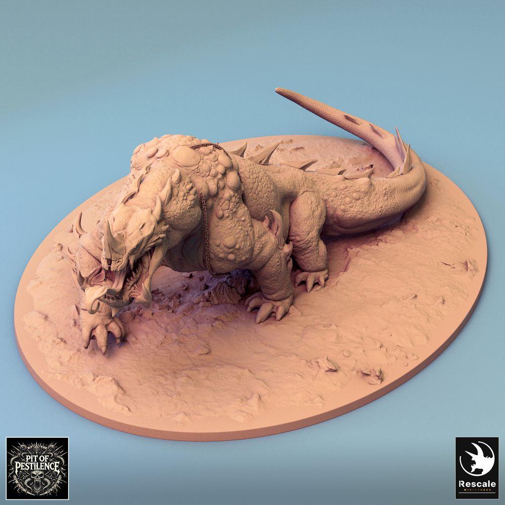 Productfoto Tabletop 28mm Lord of the Print (LotP) 0: Tabletop Miniatuur: Barbarenruiter op Sumpfdier - Reptielenmonster Oorlogsaurier, Oorlogsbeest met Speer, Ketting- en Zadelpantser (24_08_C2)