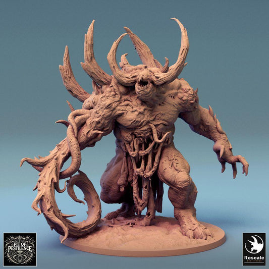 Productfoto Tabletop 28mm Lord of the Print (LotP) 0: Tabletop Miniatuur: Demonenkoning, Verderbensdemon, Helmonster met tentakelarm, klauwen en hoorns, Baasmonster (Ulcerated Colossus) (24_08_K)