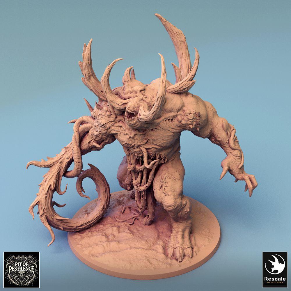 Productfoto Tabletop 28mm Lord of the Print (LotP) 0: Tabletop Miniatuur: Demonenkoning, Verderfdemoon, Helmonster met tentakelarm, klauwen en hoorns, Baasmonster (Ulcerated Colossus) (24_08_K)